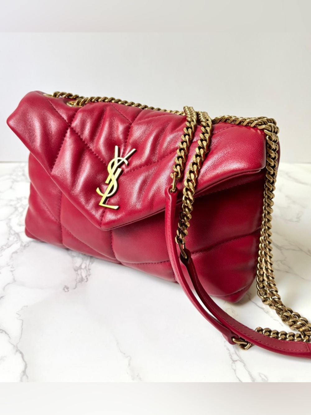 Saint Laurent YSL Toy Puffer Shoulder Crossbody Bag Red NEW MODEL